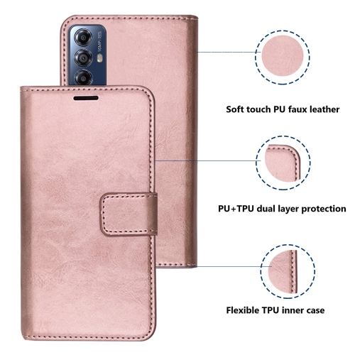 XCRS Folio Housse de portefeuille magnétique, pochette en cuir PU avec fente pour carte et étui pour Motorola G Play 2023