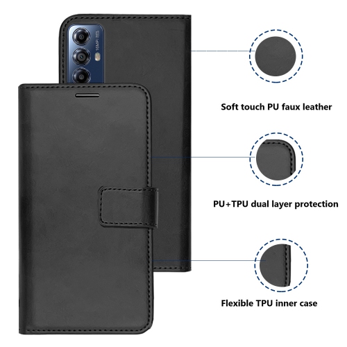 XCRS Folio Magnetic Wallet Cover, PU Leather Pouch with Card Slot and Stand Case for Motorola G Play 2023