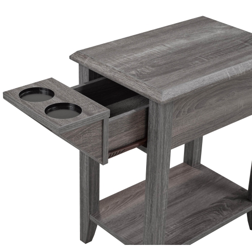 Brassex Inc. Telephone Stand with Storage Drawer and Cupholders - Dark Taupe