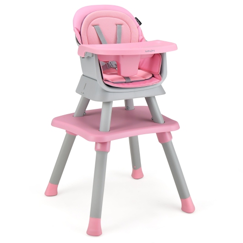 Babyjoy 8-in-1 Baby High Chair Convertible Dining Booster Seat with Removable Tray Grey/Pink/Yellowith Strip