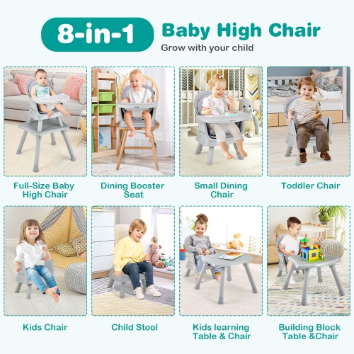 Costway 6-in-1 Baby High Chair Convertible Dining Booster Seat with Removable Tray