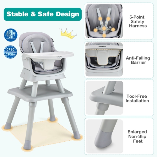 Costway 6-in-1 Baby High Chair Convertible Dining Booster Seat with Removable Tray