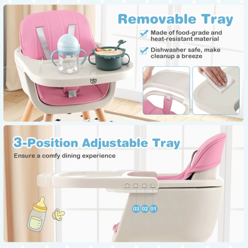 Costway 3 in 1 Convertible Wooden High Chair Baby Toddler Highchair w/ Cushion