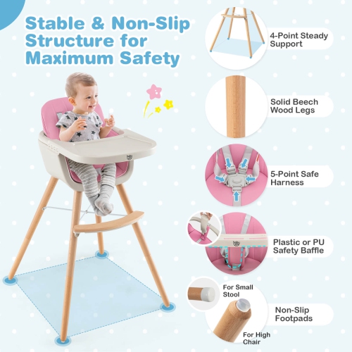 Costway 3 in 1 Convertible Wooden High Chair Baby Toddler Highchair w/ Cushion
