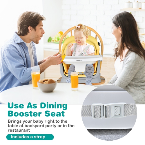 Babyjoy 8-in-1 Baby High Chair Convertible Dining Booster Seat with Removable Tray Grey/Pink/Yellowith Strip