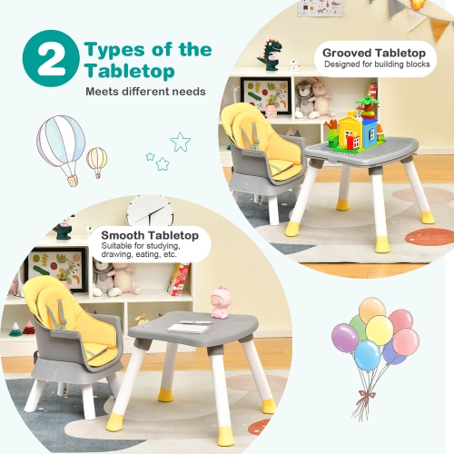 Babyjoy 8-in-1 Baby High Chair Convertible Dining Booster Seat with Removable Tray Grey/Pink/Yellowith Strip