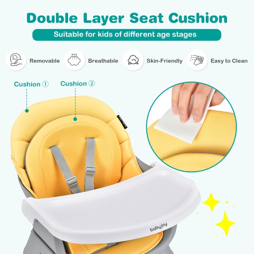 Babyjoy 8-in-1 Baby High Chair Convertible Dining Booster Seat with Removable Tray Grey/Pink/Yellowith Strip