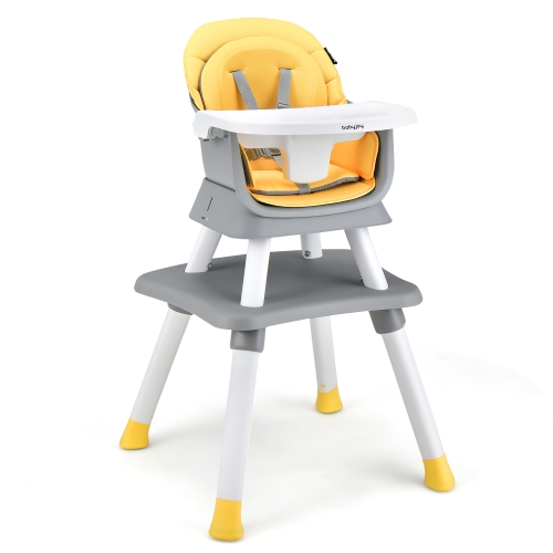 Babyjoy 8-in-1 Baby High Chair Convertible Dining Booster Seat with Removable Tray Grey/Pink/Yellowith Strip