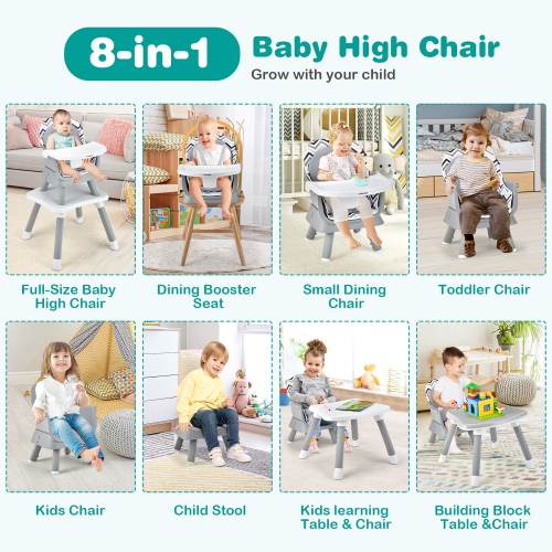 Costway 6-in-1 Baby High Chair Convertible Dining Booster Seat with Removable Tray