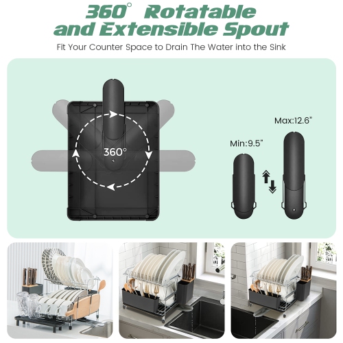 Costway 2 Tier Dish Drying Rack Rustproof Dish Rack and Drainboard Set Kitchen Counter