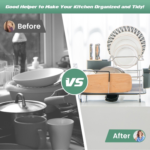 Costway 2 Tier Dish Drying Rack Rustproof Dish Rack and Drainboard Set Kitchen Counter