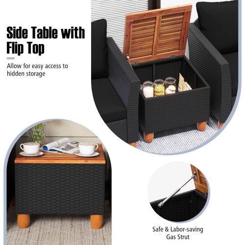 Costway 3PCS Patio Rattan Furniture Set Cushioned Sofa Storage Table with Wood Top