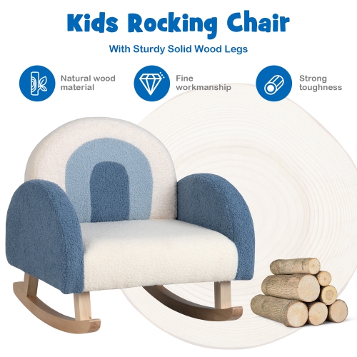 Costway Kids Rocking Chair Children Armchair Velvet Upholstered Sofa w/ Solid Wood Legs