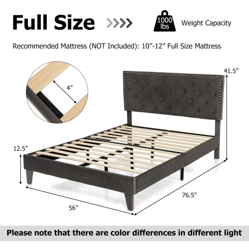 Costway Full/Queen Bed Frame Upholstered Platform Bed with Tufted Headboard Mattress Foundation