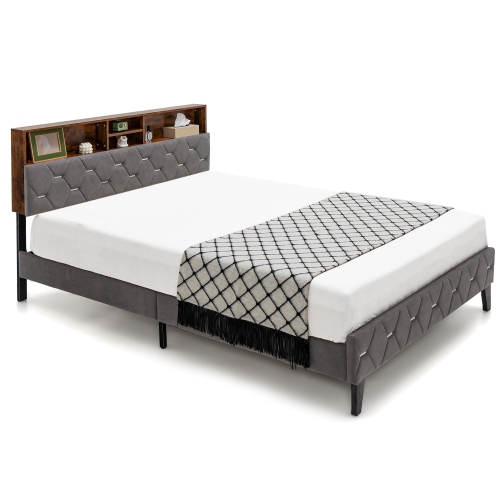 Costway Full/Queen Bed Frame Upholstered Platform Mattress Foundation with Storage Headboard