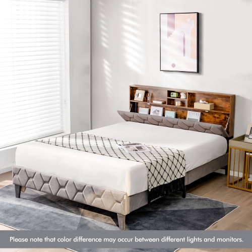 Costway Full/Queen Bed Frame Upholstered Platform Mattress Foundation with Storage Headboard