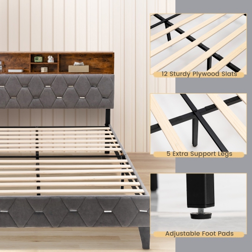 Costway Full/Queen Bed Frame Upholstered Platform Mattress Foundation with Storage Headboard