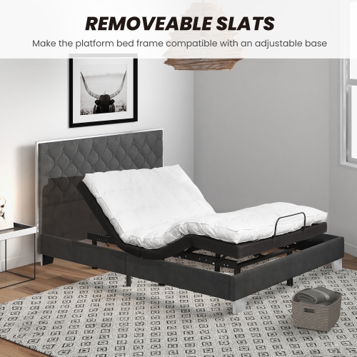 Costway Full/Queen Upholstered Bed Mattress Foundation with Button Tufted Velvet Headboard