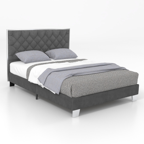 Costway Full/Queen Upholstered Bed Mattress Foundation with Button Tufted Velvet Headboard