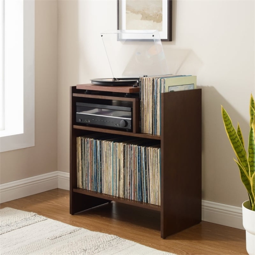 Crosley Furniture Portland Modern MDF Birch Veneer Turntable Stand in Dark Brown