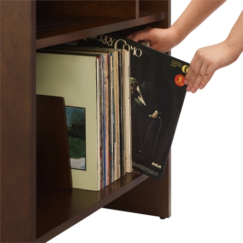 Crosley Furniture Portland Modern MDF Birch Veneer Turntable Stand in Dark Brown