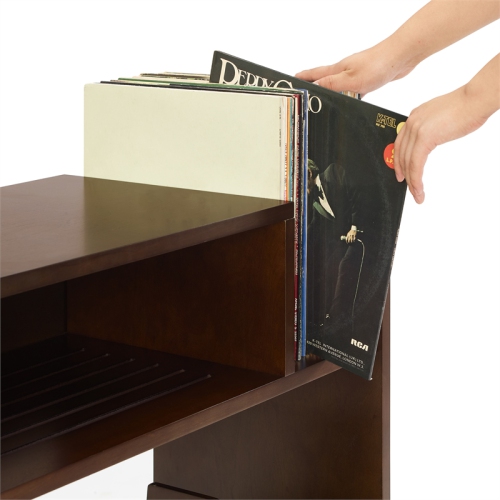 Crosley Furniture Portland Modern MDF Birch Veneer Turntable Stand in Dark Brown