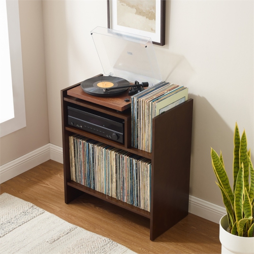 Crosley Furniture Portland Modern MDF Birch Veneer Turntable Stand in Dark Brown