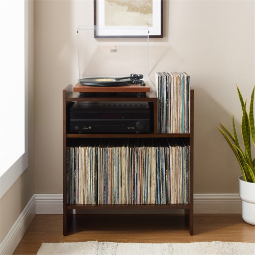 Crosley Furniture Portland Modern MDF Birch Veneer Turntable Stand in Dark Brown