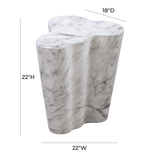 TOV Furniture Slab 22"H Transitional Marble Concrete Stone Side Table in White
