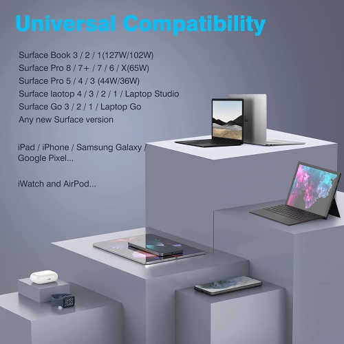 WINGOMART Surface Charger 127W for Surface Book 3/2/1 Surface Pro X/7/6/5/4/3, Laptop 3/2/1, Surface Go with 6ft Cord