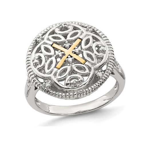 GEM AND HARMONY  Sterling Vintage X Ring With Diamond Accent In Silver