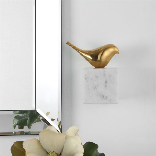 Uttermost Flying Brass and Marble Solo Bird Wall Decor in Brass/White