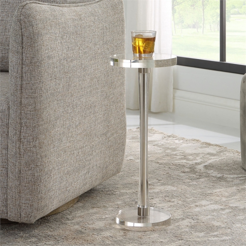 Uttermost Pria Contemporary Crystal and Metal Drink Table in Silver