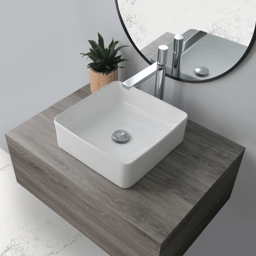 A - 14" White Square Vessel Porcelain Bathroom Sink P-226H by STYLISH - Open Box condition - Image 2