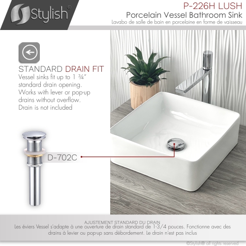 A - 14" White Square Vessel Porcelain Bathroom Sink P-226H by STYLISH - Open Box condition - Image 8