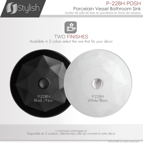 A - 16" White Round Vessel Porcelain Bathroom Sink P-228H by STYLISH - Open Box condition - Image 9