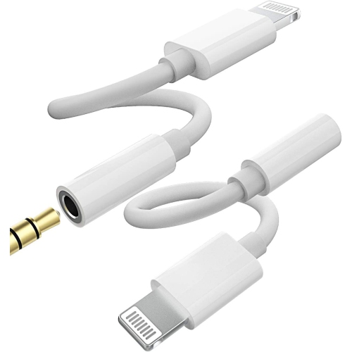 Adaptateur auxiliaire de iPhone pour prise pour écouteurs; clé de câble  (paquet de 2); Câble Lightning vers répartiteur de 3,5 mm; Cordon audio  certifié MFI d'Apple