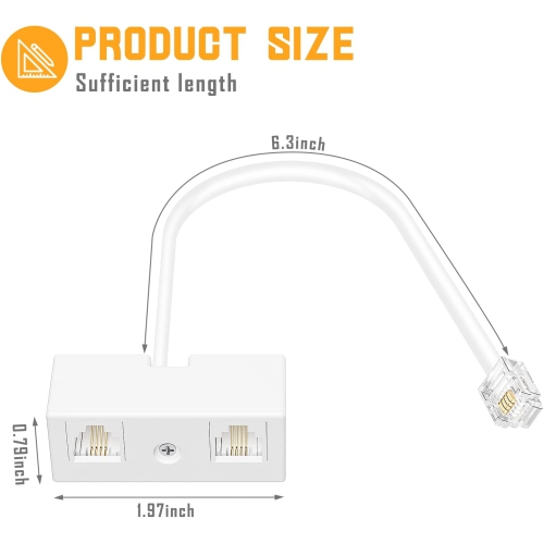 Two Way Telephone Splitters, Male to 2 Female Converter Cable RJ11 6P4C Telephone Wall Adaptor and Separator