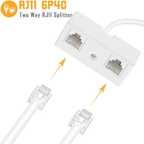 Two Way Telephone Splitters, Male to 2 Female Converter Cable RJ11 6P4C Telephone Wall Adaptor and Separator