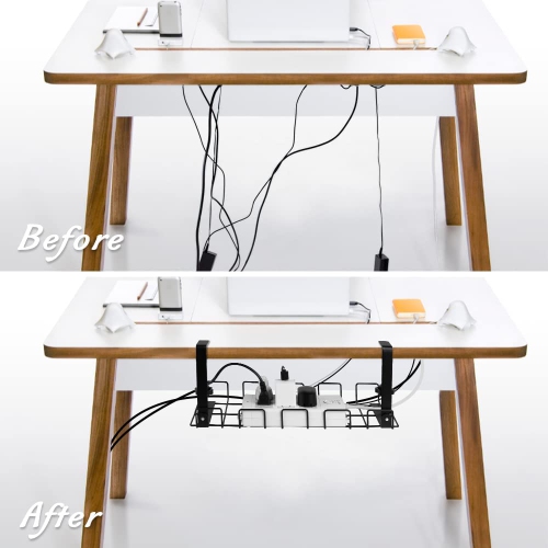 Under Desk Cable Management Tray 2 Packs, 40cm Upgraded Under Desk Cord Organizer for Wire Management Metal Wire Cable