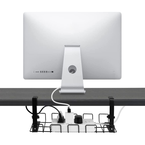 Under Desk Cable Management Tray 2 Packs, 40cm Upgraded Under Desk Cord Organizer for Wire Management Metal Wire Cable