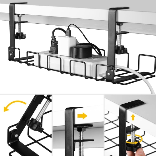 Under Desk Cable Management Tray 2 Packs, 40cm Upgraded Under Desk Cord Organizer for Wire Management Metal Wire Cable
