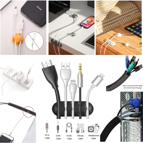 Cable Management Box Organizer Set, 3 Pack Bamboo Style Cable Concealer Box with 23 PCS Wire Organized Clip Accessories