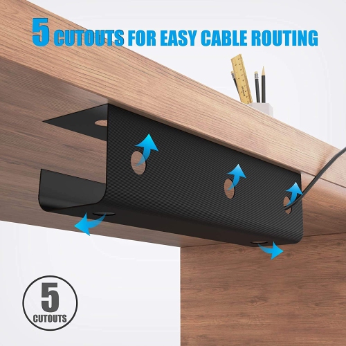 Under Desk Cable Management Cable Tray with Mounting Tape, 2 Pack Organizer Cable Tray for Cords Wires Power