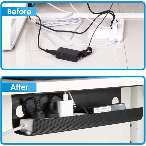Under Desk Cable Management Cable Tray with Mounting Tape, 2 Pack Organizer Cable Tray for Cords Wires Power