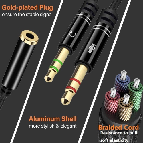 Câble répartiteur de micro 3,5 mm pour ordinateur, casque d’écoute 3,5 mm femelle vers 2 stéréo de microphone double mâle