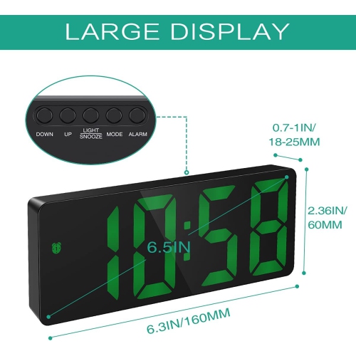 Digital Alarm Clock, Small Desk Clock, Led Alarm Clock with USB Port for Charging, Snooze, Adjustable Brightness,