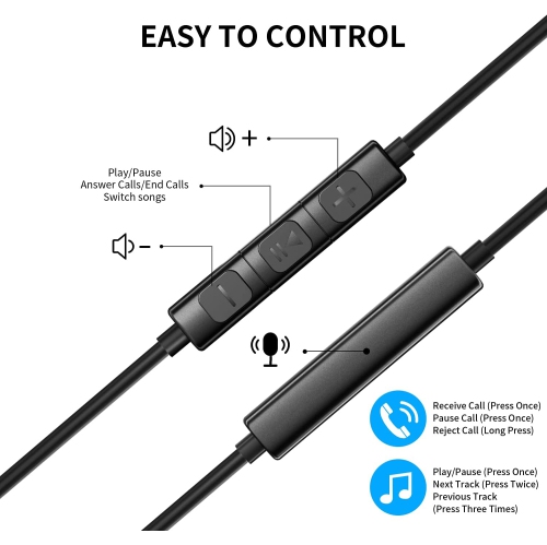 Écouteurs bouton stéréo USB C avec microphone Écouteurs boutons avec fil compatibles avec les appareils mobiles
