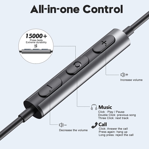 Écouteurs avec fil avec microphone, écouteurs bouton stéréo avec fil 3,5 mm, écouteurs bouton stéréo Hi-Fi avec micro intégré