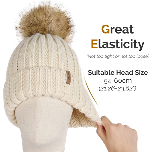 Tuque tricot d'hiver pour femmes avec revers en similifourrure molletonné pour femmes